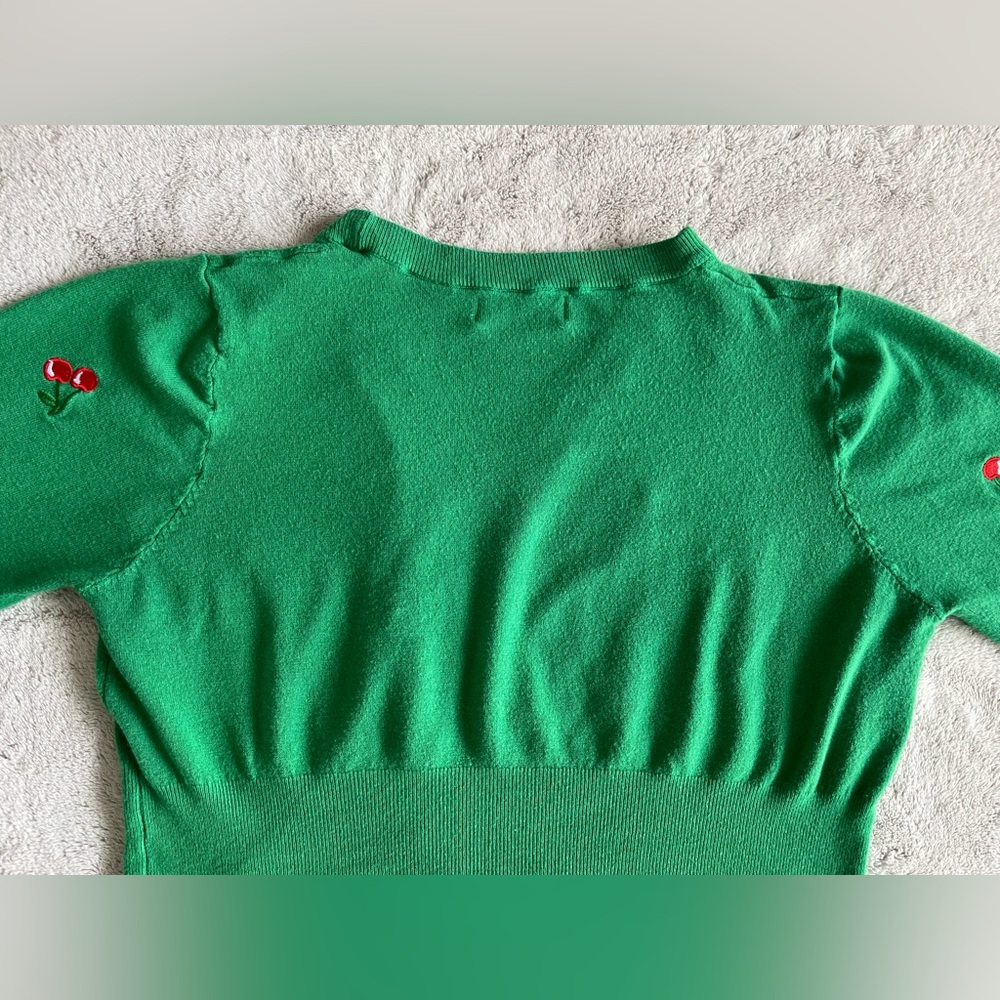 Green Belle Poque Retro Cherry Button Up Cropped Cardigan - Picture 8 of 13